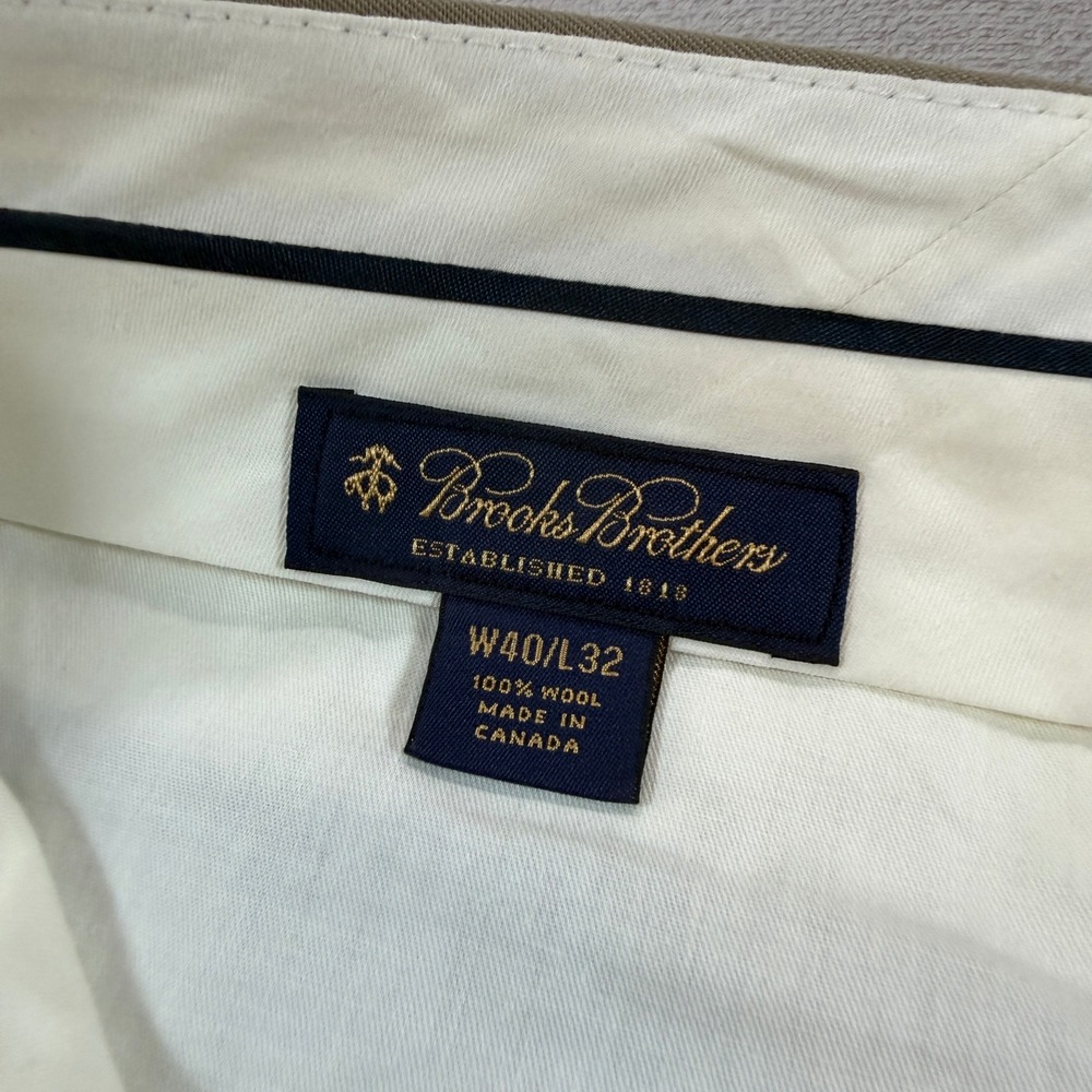 Brooks Brothers 1818 Men 40x32 Tan 100% Wool Flat Front Dress Pants Classic Fit - Picture 6 of 12